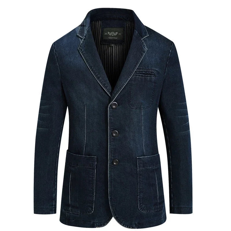 Men Denim Blazer Fashion Cotton Vintage Suit Coat Male Male Blue Casual Jeans Jacket New  Autumn Clothes Veste Homme