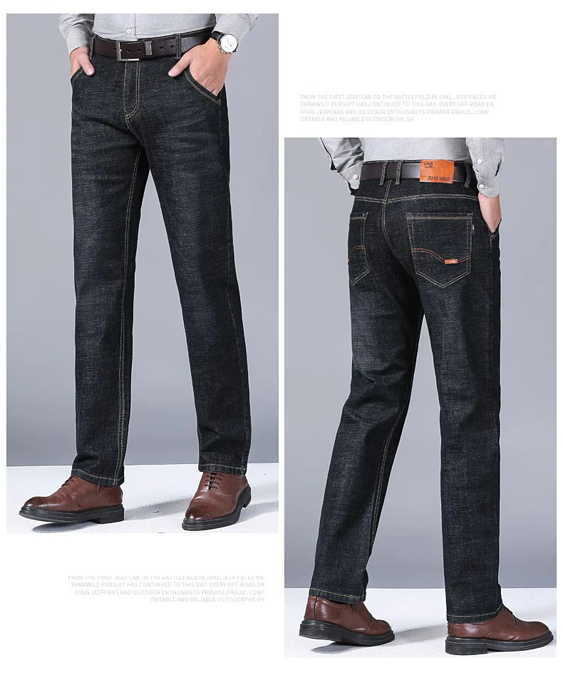 New men's blue and black elastic business wrinkle resistant and wear-resistant jeans straight tube multifunctional denim pants