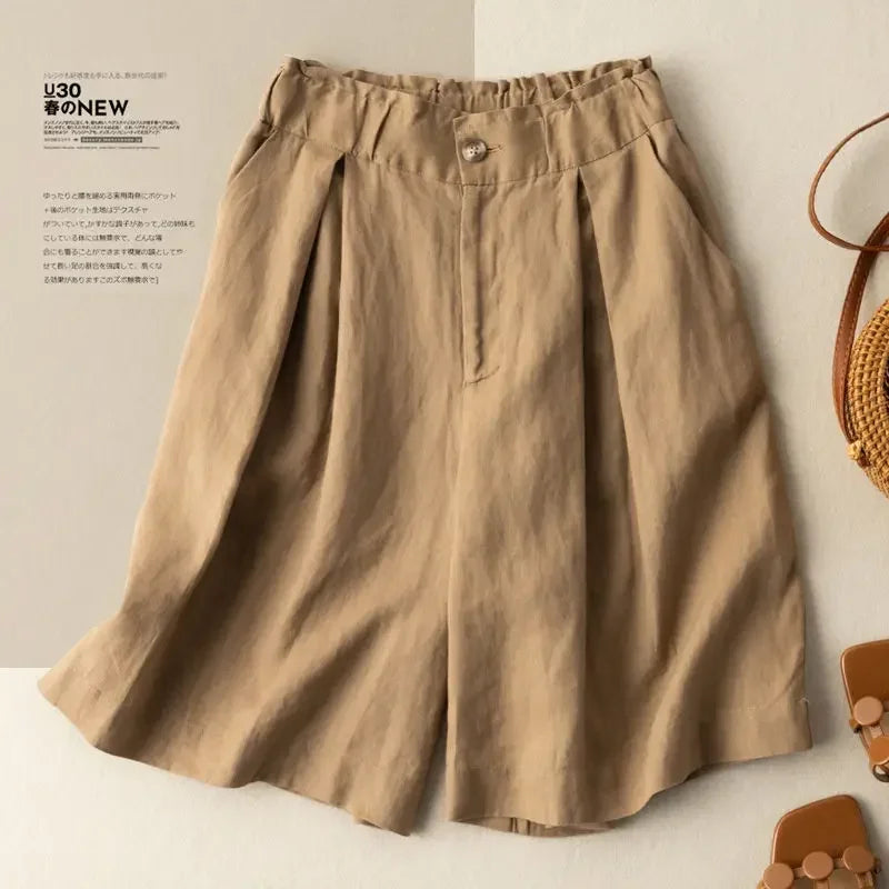 Women's Shorts with High Waisted Cotton Linen Harajuku Shorts Casual Loose Buttons Bermuda Shorts for Women Summer  5XL