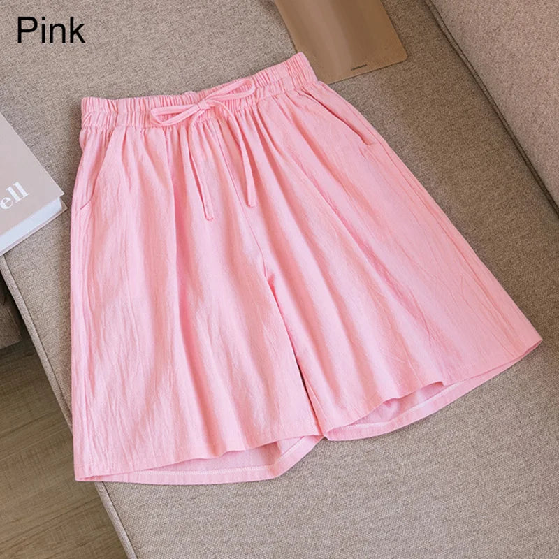 Women Cotton shorts Summer Casual Solid Cotton Linen shorts high waist loose shorts for girls Soft Cool female shorts