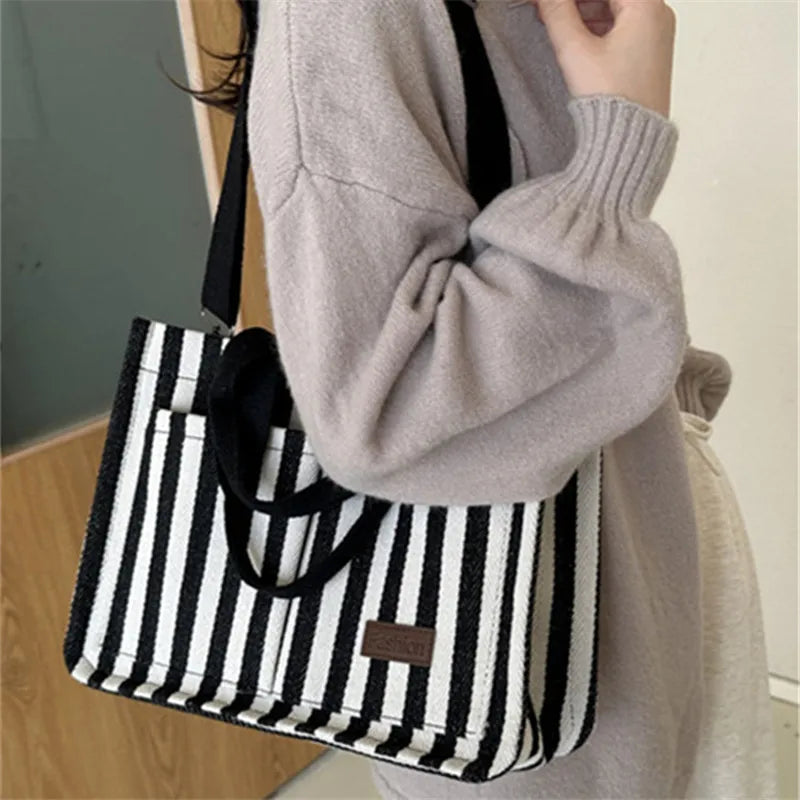 Bolsa de Praia Trendy Striped Canvas Crossbody