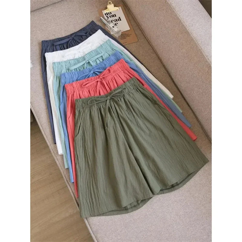 DAILOU 2024 Women Cotton Summer Casual Solid Cotton Linen high waist loose shorts for girls Soft Cool female shorts