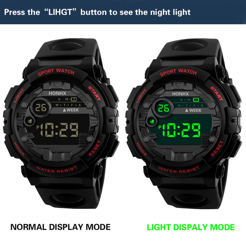 Mens Electronic Watch Classic All-Match Digital Watch Luminous Led Display Week Watch Causal Outdoor Sports Electronic Watch