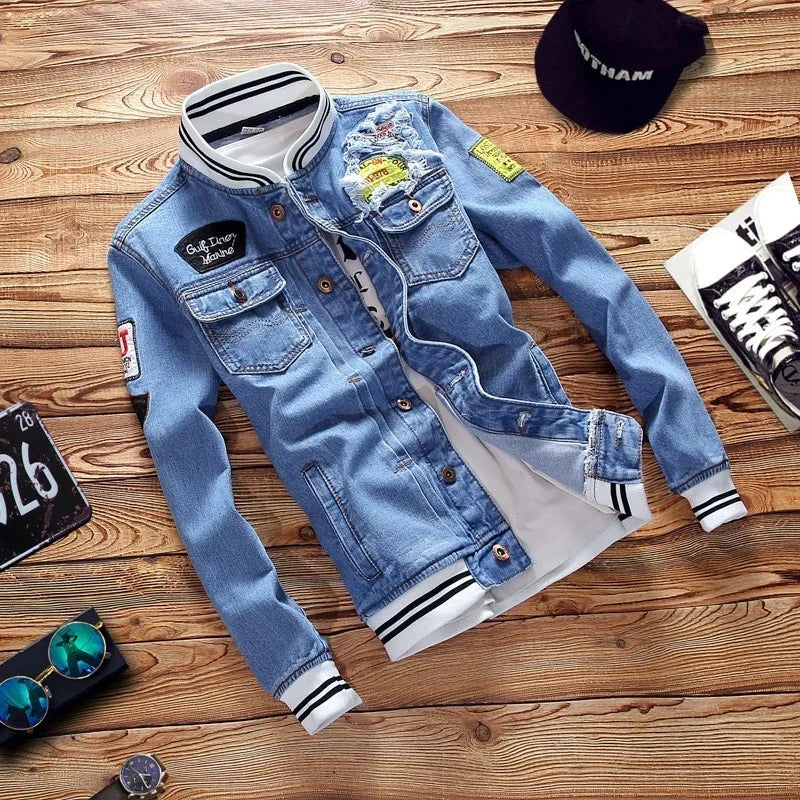 Fashion Denim Jacket Trendy Men's Jean Jackets Spring Autumn Casual Tops Stand Collar Outwear Motorcycle Cowboy New