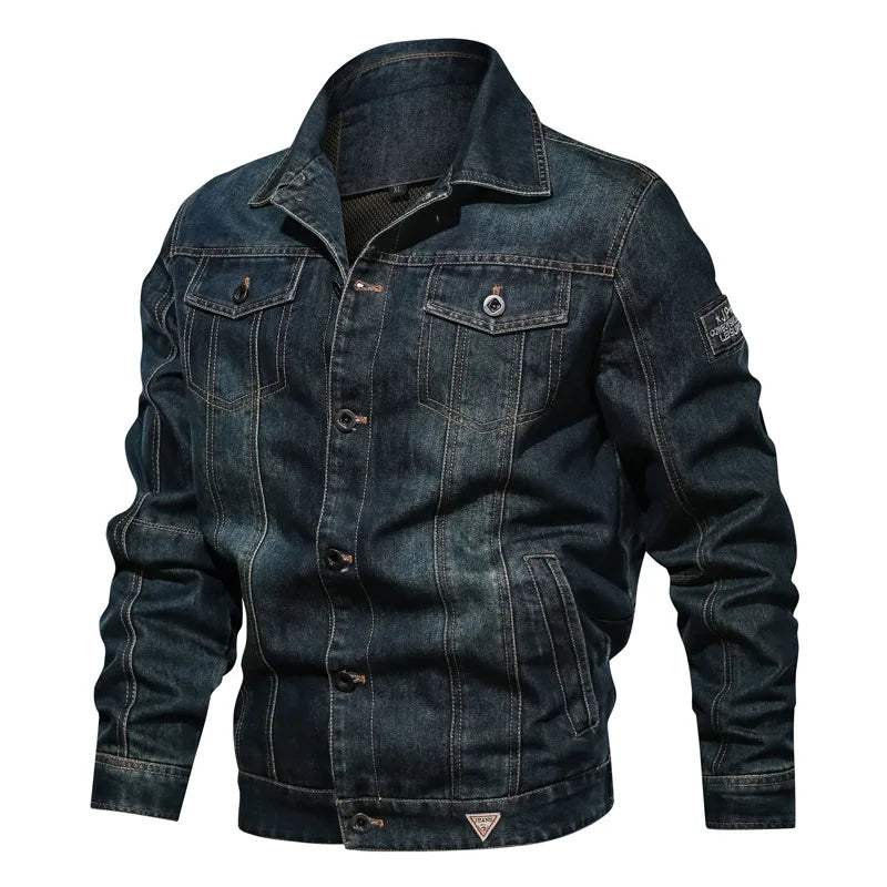 New Cotton Denim Jacket  Spring Men Solid Lapel Denim Jackets Fashion Motorcycle Jeans Jackets Hommes Slim Fit Casual Coats