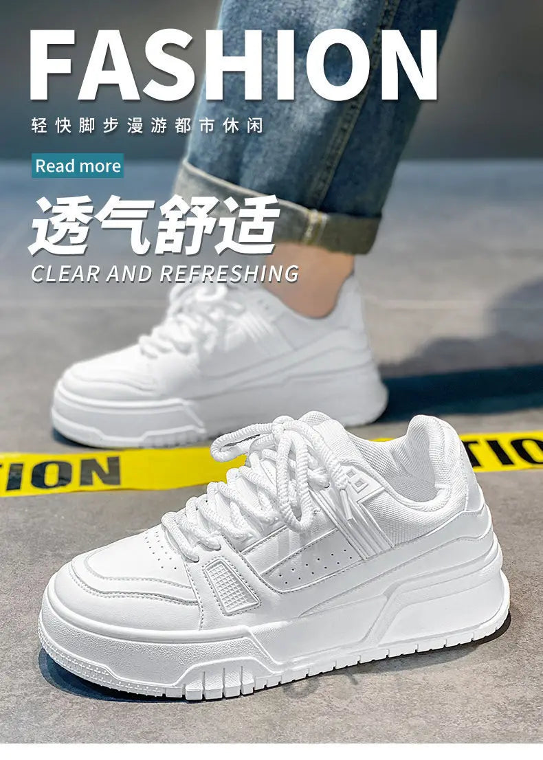 Men's Sneakers Fashion Platform Casual Shoe Skateboard Shoes for Men Lace Up Sports Shoes White Black