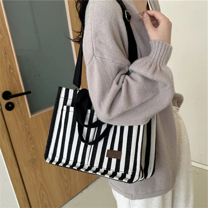 Bolsa de Praia Trendy Striped Canvas Crossbody