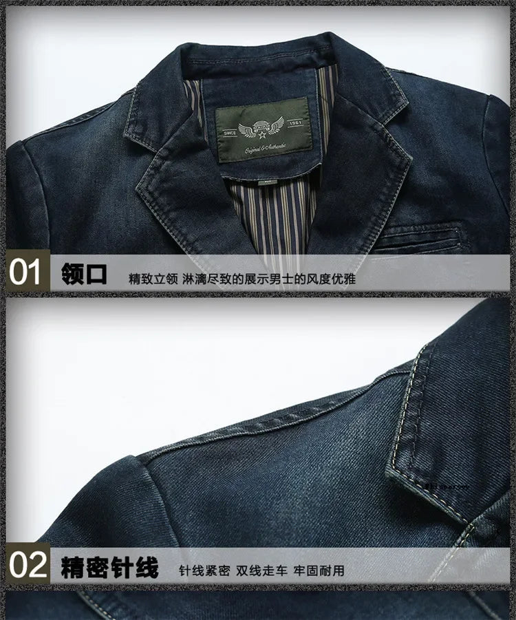 Men Denim Blazer Fashion Cotton Vintage Suit Coat Male Male Blue Casual Jeans Jacket New  Autumn Clothes Veste Homme