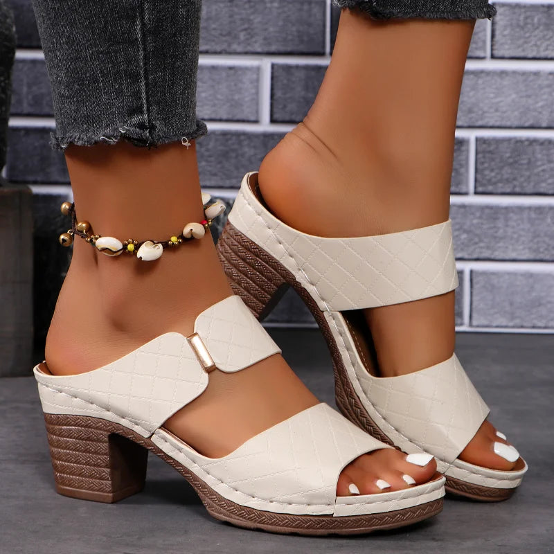 Women Summer Lightweight Hollow Sandals High Heels New Dress Chunky Open Toe Slippers Female 2024 Casual Slingback Slides Shoes