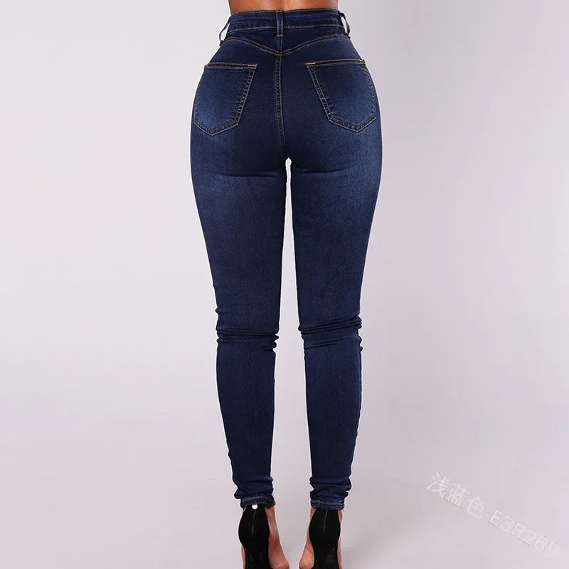 Mulheres elegantes vintage estiramento bodycon jeans moda casual duplo breasted cintura alta calças jeans magros