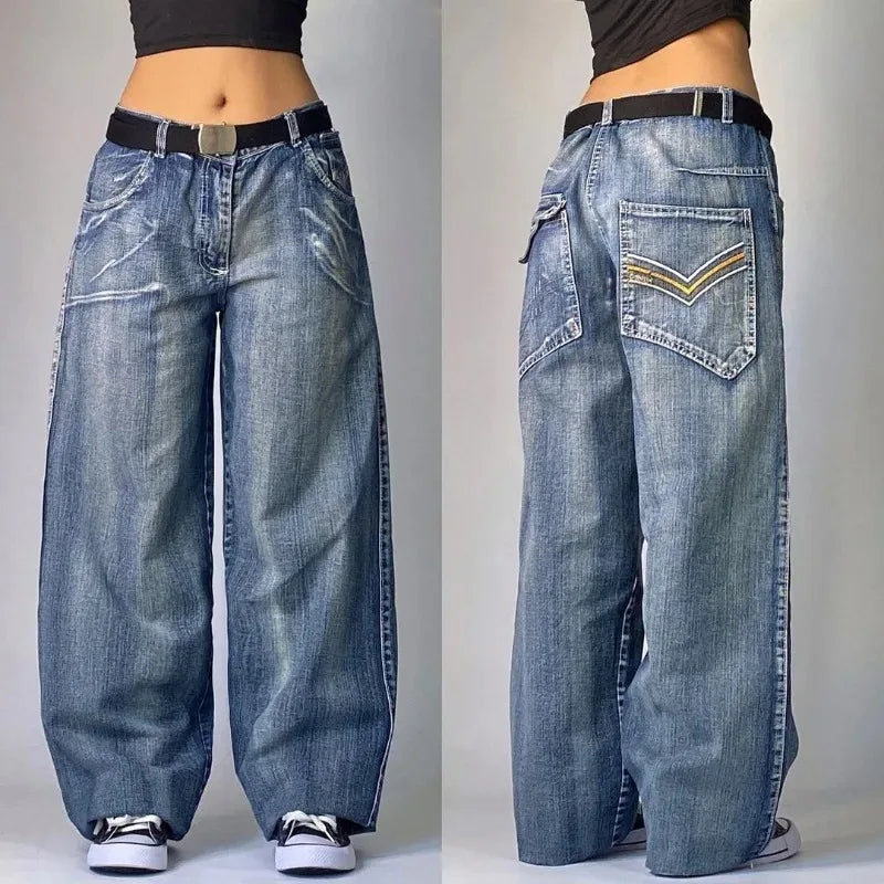 Streetwear American New Washed Light Blue Baggy Jeans Men And Women Y2K High Street Fashion Retro Punk High Waist Wide Trousers