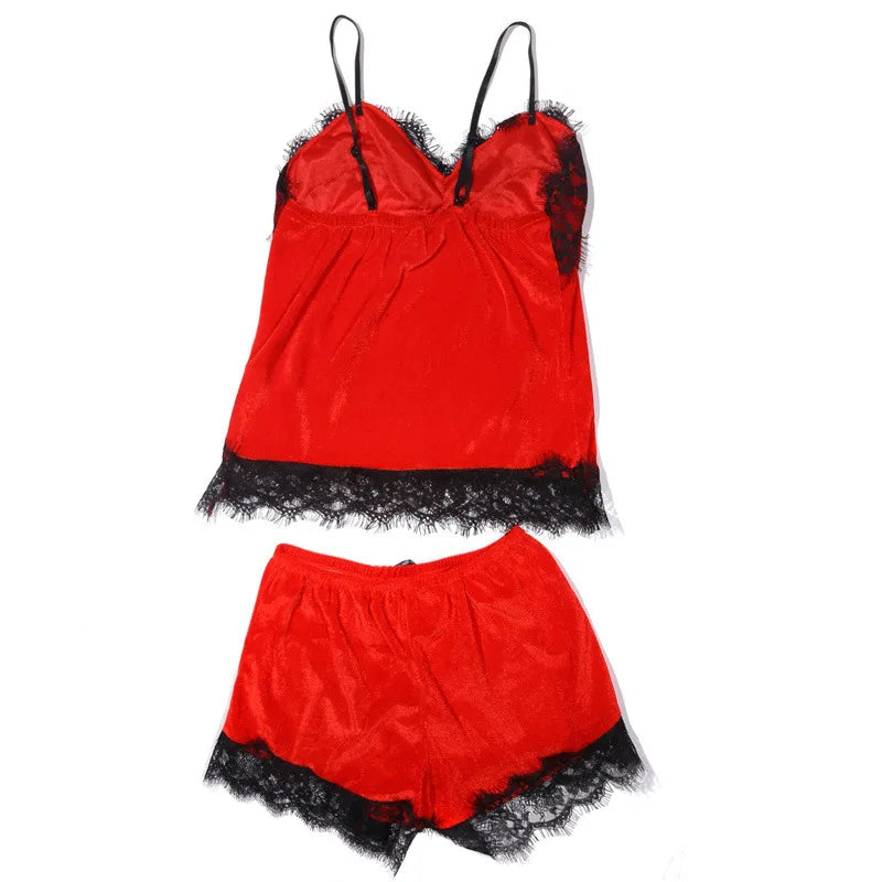 Sexy Lingerie Women Sleep Wear Camisole Bow Shorts V-Neck Tops Velvet Pajamas Sleepwear пижама женская Hot