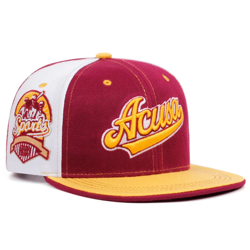 Novo boné Acusa Snapback bordado com blocos de cores Hip Hop Fashion Outdoor ajustável para homens e mulheres Chapéu de beisebol com proteção solar