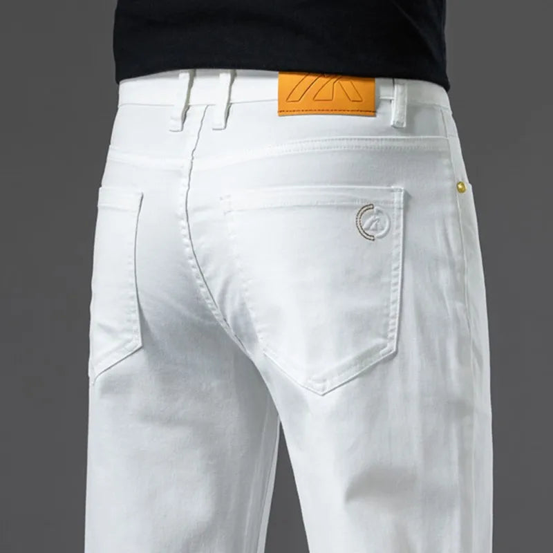 New Fashion Brand Jeans Men's Khaki White Straight Denim Medium Waist Fashion Stretch Casual Cotton Denim Pants