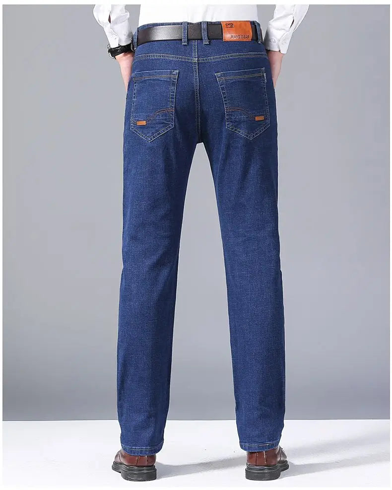 New men's blue and black elastic business wrinkle resistant and wear-resistant jeans straight tube multifunctional denim pants