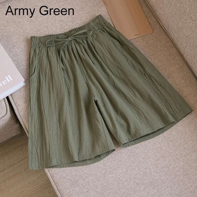 Women Cotton shorts Summer Casual Solid Cotton Linen shorts high waist loose shorts for girls Soft Cool female shorts