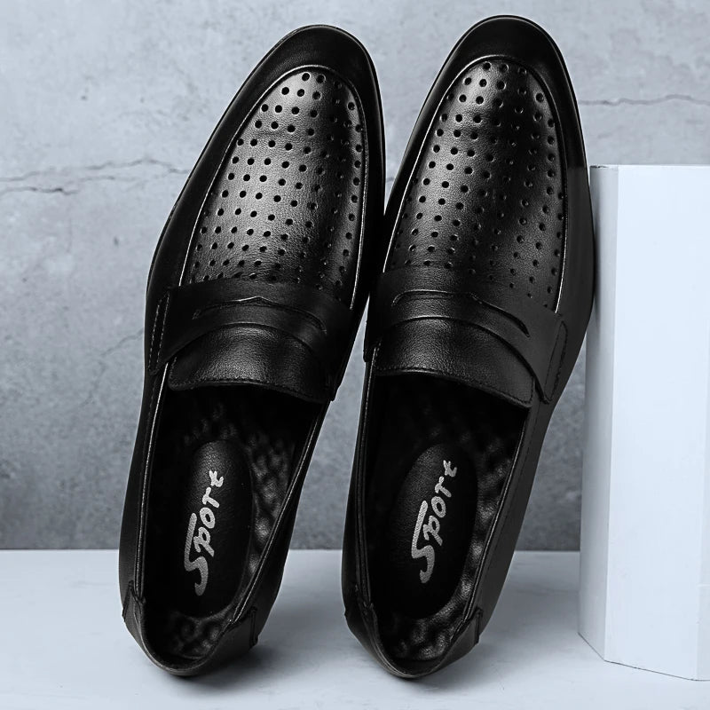 Mocassins de couro genuíno para homens, sapatos formais, mocassins artesanais, moda italiana, marca de luxo