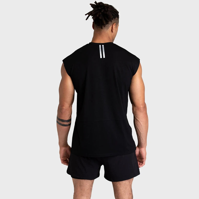 Camisas de algodão sem mangas soltas masculinas, camiseta esportiva respirável, regata masculina