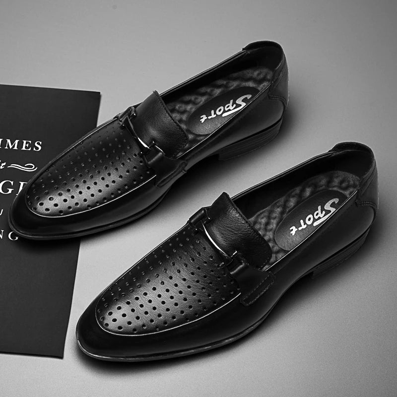 Mocassins de couro genuíno para homens, sapatos formais, mocassins artesanais, moda italiana, marca de luxo