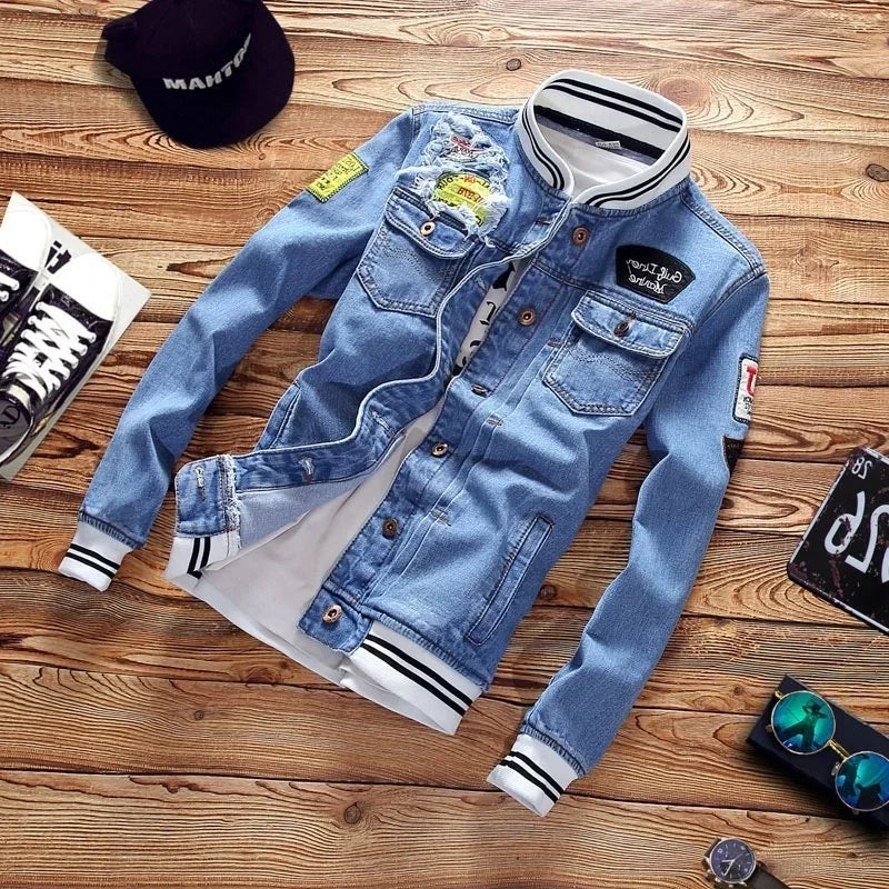 Fashion Denim Jacket Trendy Men's Jean Jackets Spring Autumn Casual Tops Stand Collar Outwear Motorcycle Cowboy New