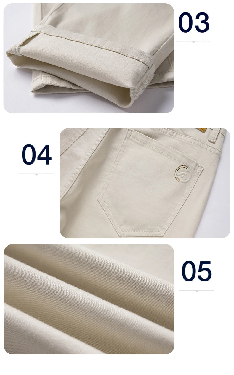 New Fashion Brand Jeans Men's Khaki White Straight Denim Medium Waist Fashion Stretch Casual Cotton Denim Pants