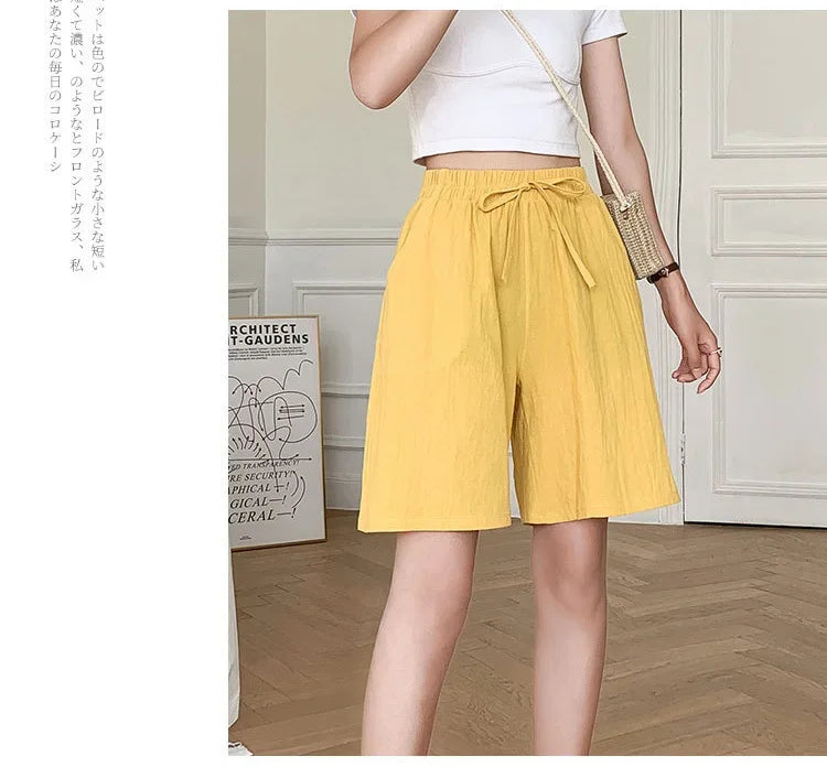 DAILOU 2024 Women Cotton Summer Casual Solid Cotton Linen high waist loose shorts for girls Soft Cool female shorts