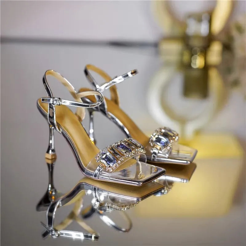 Rhinestones Elegant Thin High Heel Women's Shoes 2024 Sexy Female Dress Summer Sandals Luxury for Ladies Heeles Sandales Femmes