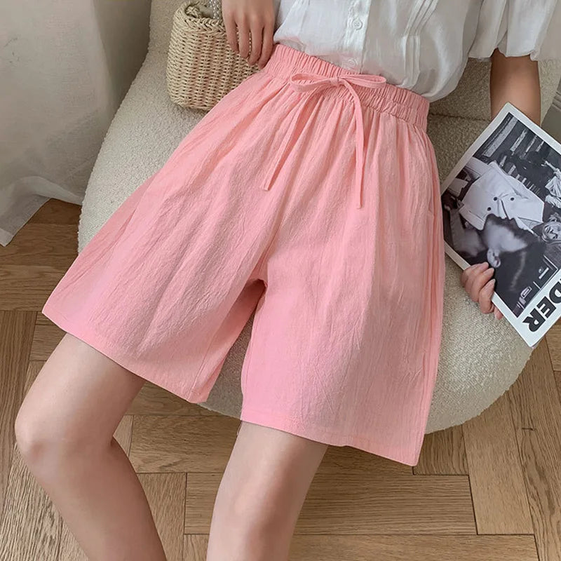 Women Cotton shorts Summer Casual Solid Cotton Linen shorts high waist loose shorts for girls Soft Cool female shorts