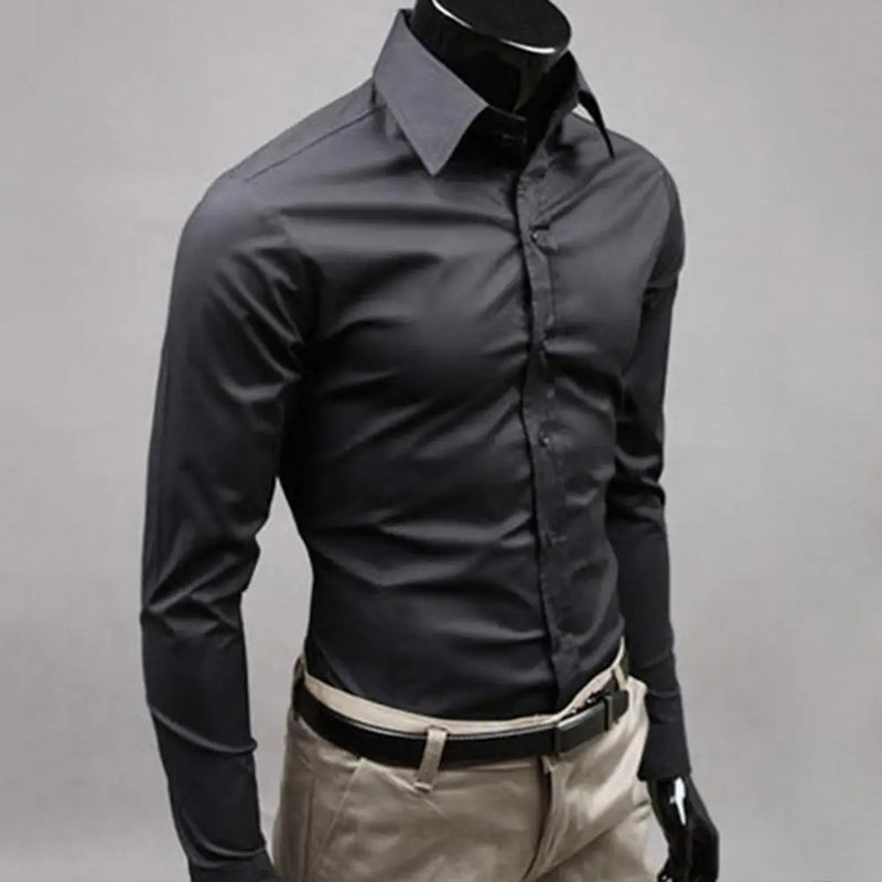 Classic Business Shirt  Breathable Not See Through Men's Shirt  Men's Slim Fit Cotton Business Shirt