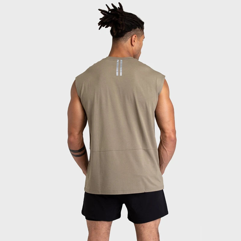 Camisas de algodão sem mangas soltas masculinas, camiseta esportiva respirável, regata masculina