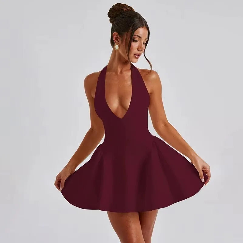 Townlike Pocket Elegant A-line Dress Women Mini 2024 Spring Summer Dress Deep V Neck Nightclub Sexy Party Dresses Vestidos