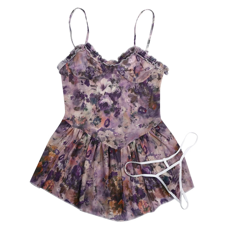 Women Sexy Exotic Dresses Floral Pattern V-neck Backless Suspender Dress Summer Sexy Party Dresses Evening Dress Prom Vestidos ﻿