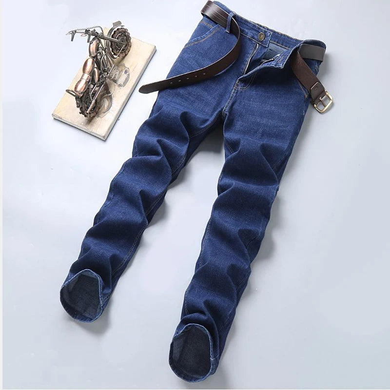 New men's blue and black elastic business wrinkle resistant and wear-resistant jeans straight tube multifunctional denim pants