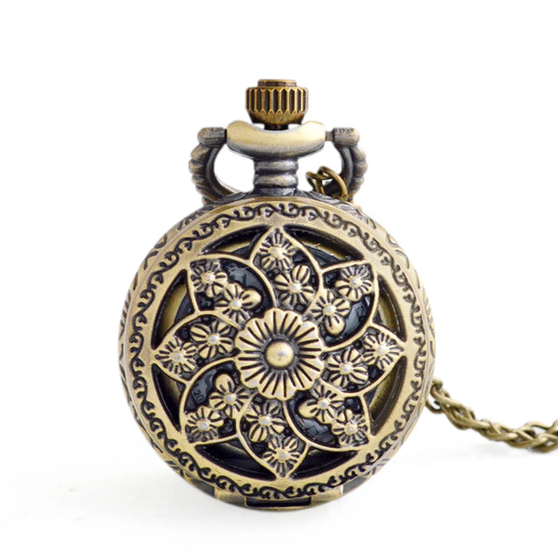 Fashion Pocket Watch Retro Trend Jug Shape Quartz Pocket Watch Hollow Flower Small Pocket Watch With Pendant Chain Necklace