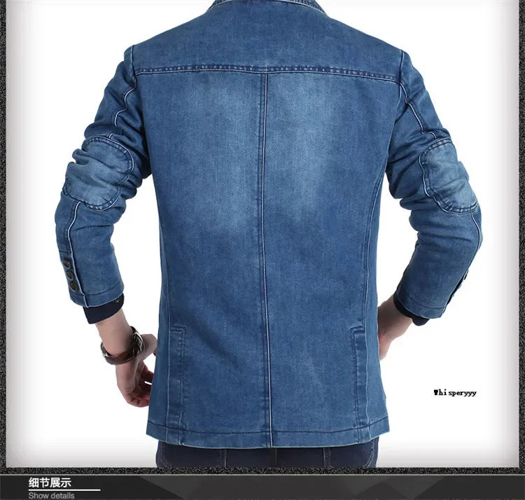 Men Denim Blazer Fashion Cotton Vintage Suit Coat Male Male Blue Casual Jeans Jacket New  Autumn Clothes Veste Homme