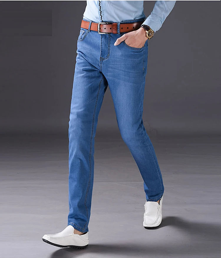 Summer men's thin jeans loose straight stretch pantsmen's business and casual upper body stylish jeansavailable in two colors