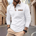 Spring and autumn new men's daily business casual top fashion trend color matching pocket lapel knitted long-sleeved slim polo s