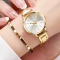 Fashion Women Elagant Watch Casual Simple Steel Strap Quartz Watch Love Bracelet 2PCs Set Temperament Wearing Style