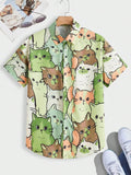 Unisex Fashion Men's Cute Cat Print Casual Daily Wear 3D Printing Short Sleeve Shirt Fashion Hawaiian Shirts For Men Harajuku