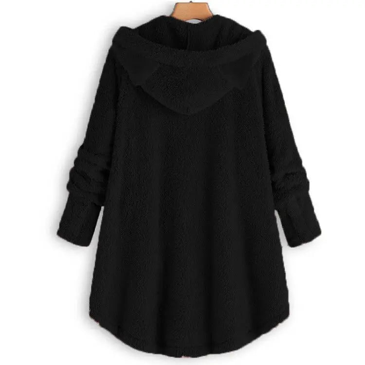 Casaco de penas monocromático feminino, botão Parkas com capuz, blusa de pelúcia de gato, jaqueta irregular, monocromática, pele, inverno