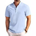 New High-end Embroidered Cotton and Linen Striped Henry Shirt for Men's Summer Casual Fashion Comfortable Breathable T-shirt Top