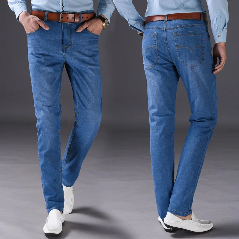 Summer men's thin jeans loose straight stretch pantsmen's business and casual upper body stylish jeansavailable in two colors