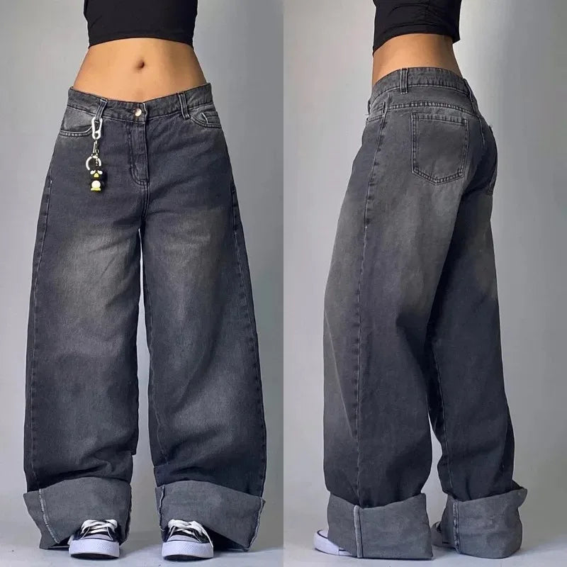 Streetwear American New Washed Light Blue Baggy Jeans Men And Women Y2K High Street Fashion Retro Punk High Waist Wide Trousers