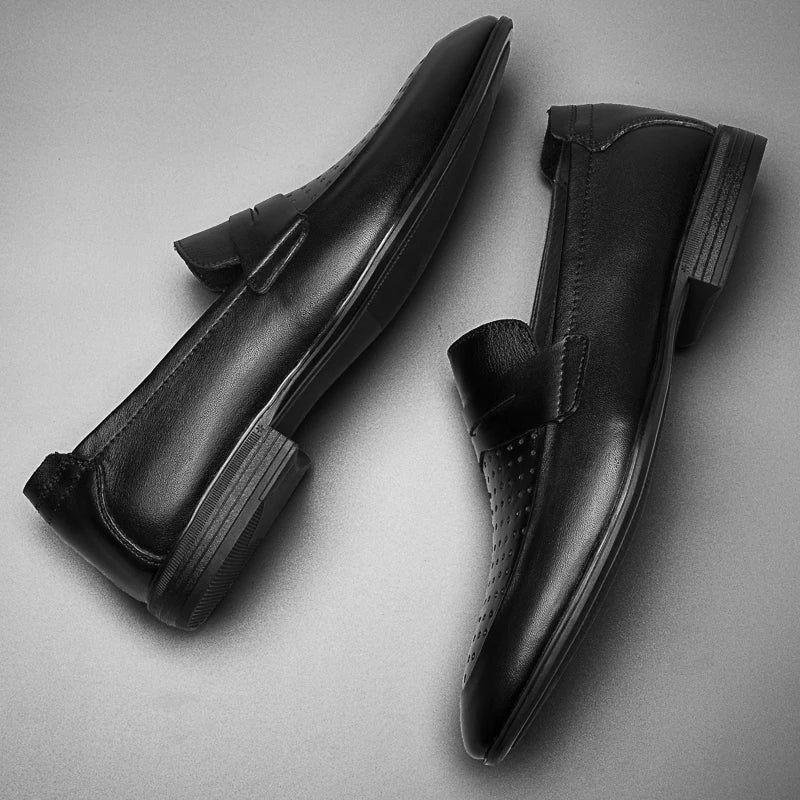 Mocassins de couro genuíno para homens, sapatos formais, mocassins artesanais, moda italiana, marca de luxo