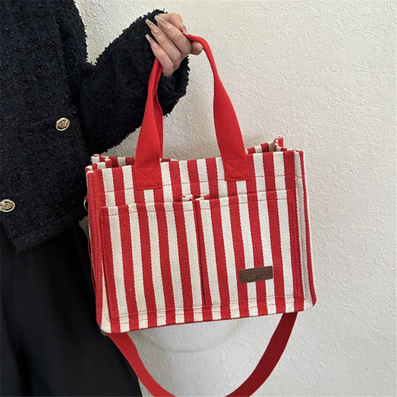 Bolsa de Praia Trendy Striped Canvas Crossbody