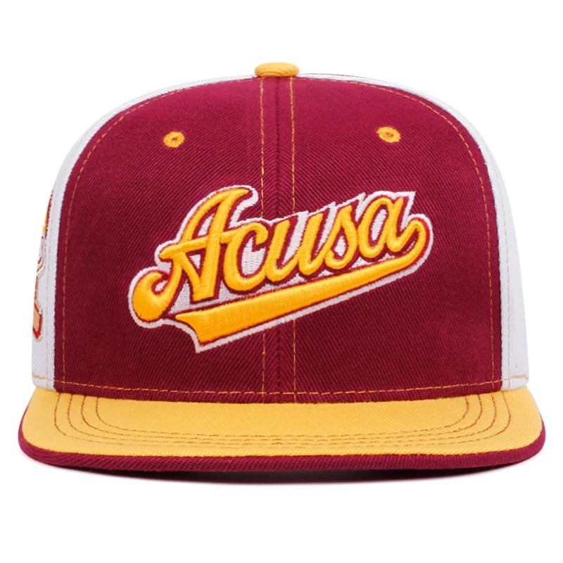 Novo boné Acusa Snapback bordado com blocos de cores Hip Hop Fashion Outdoor ajustável para homens e mulheres Chapéu de beisebol com proteção solar