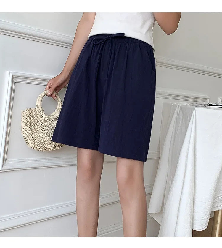 DAILOU 2024 Women Cotton Summer Casual Solid Cotton Linen high waist loose shorts for girls Soft Cool female shorts