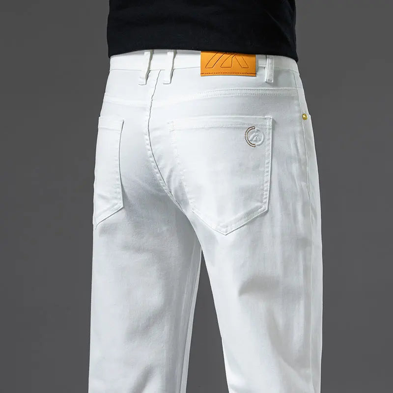 New Fashion Brand Jeans Men's Khaki White Straight Denim Medium Waist Fashion Stretch Casual Cotton Denim Pants