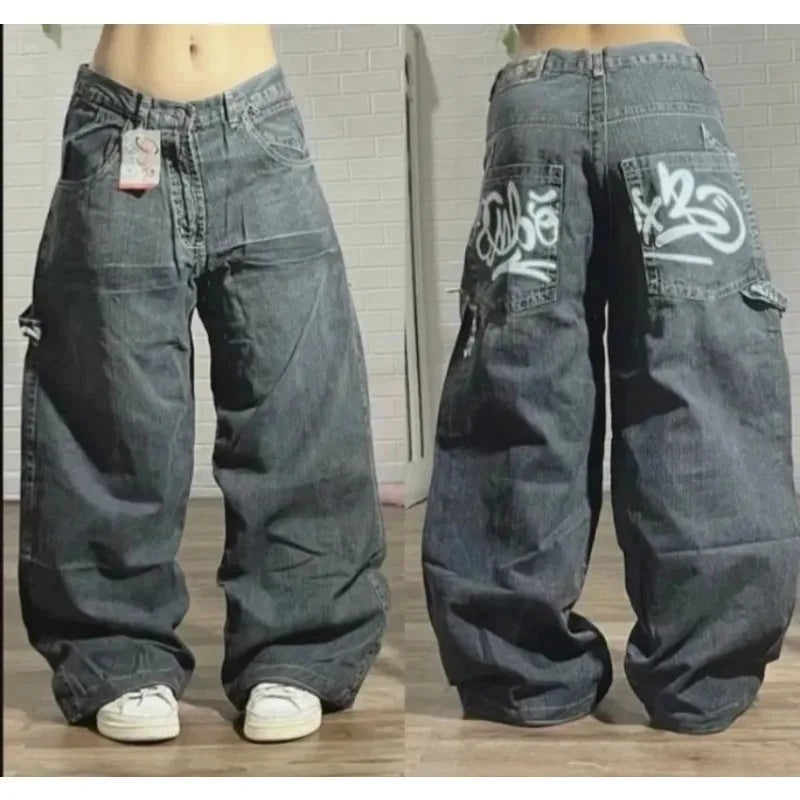 Y2K Harajuku Vintage New Blue Washed Baggy Jeans Women Streetwear Fashion Gothic High Waist Casual Joker Wide Leg Trousers