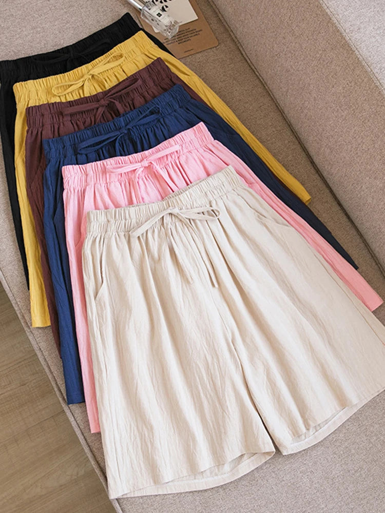 Summer Cotton Linen Women's Shorts Woman Basic Short Pants Mini Trousers Trafic Mid Waist Bottom for Teen Girls Plus Size